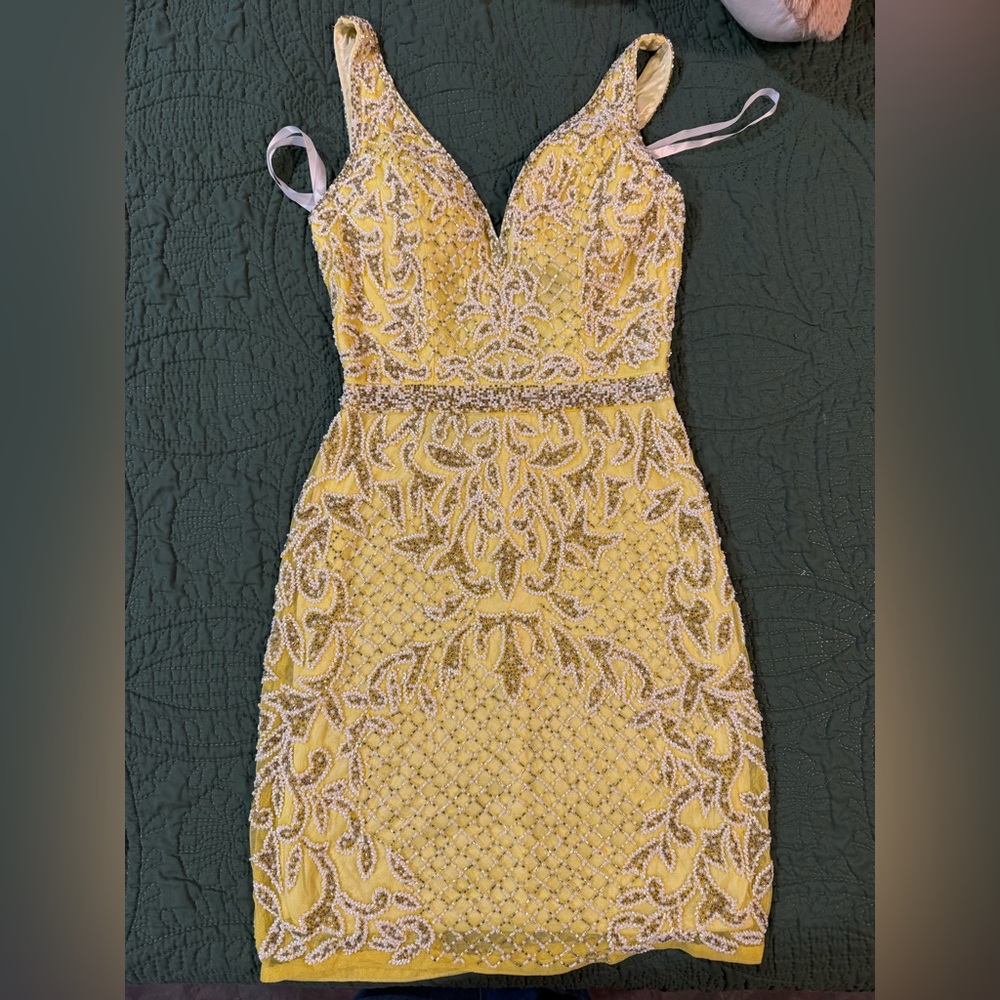 Primavera Couture Yellow Beaded Prom Dress - Picture 5 of 5